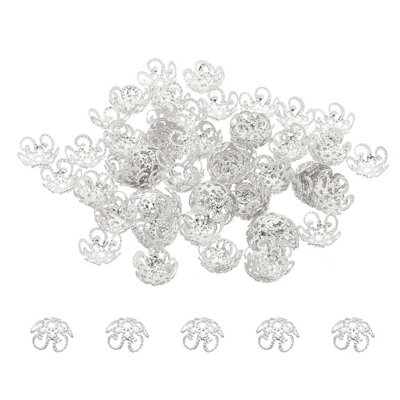 Uxcell Flower Bead Caps, 100Pcs 10x4mm Hollow Metal Spacer Bead End Caps Silver White