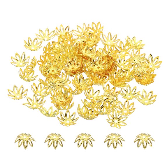 Uxcell Flower Bead Caps, 100Pcs 11x4mm Hollow Metal Spacer Bead End Caps Gold Tone