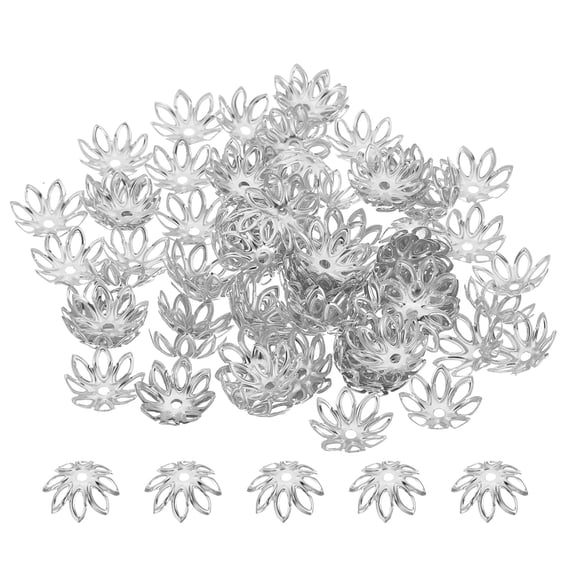 Uxcell Flower Bead Caps, 100Pcs 14x5mm Hollow Metal Spacer Bead End Caps Silver Tone