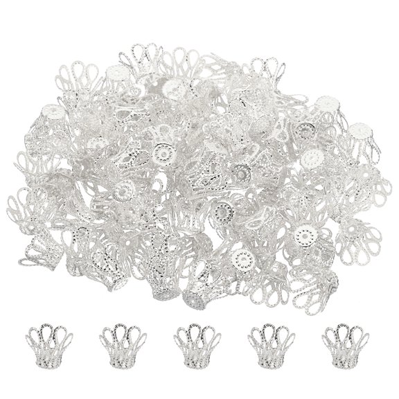 Uxcell Flower Bead Caps, 100Pcs 15x12mm Hollow Metal Spacer Bead End Caps Silver White