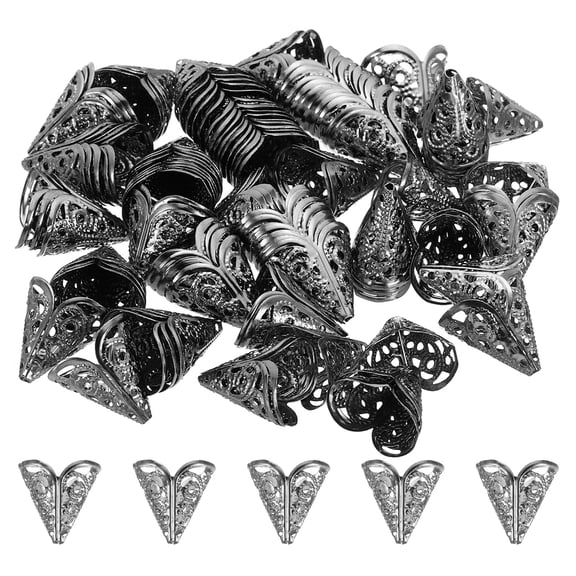 Uxcell Flower Bead Caps, 100Pcs 16x16mm Hollow Metal Spacer Bead End Caps Black