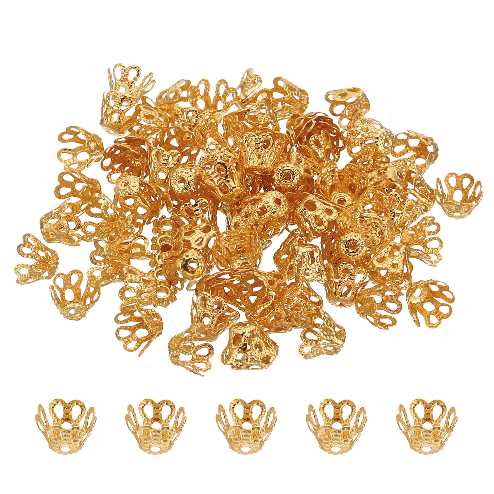 Uxcell Flower Bead Caps, 100Pcs 6x5mm Hollow Metal Spacer Bead End Caps Rose Gold