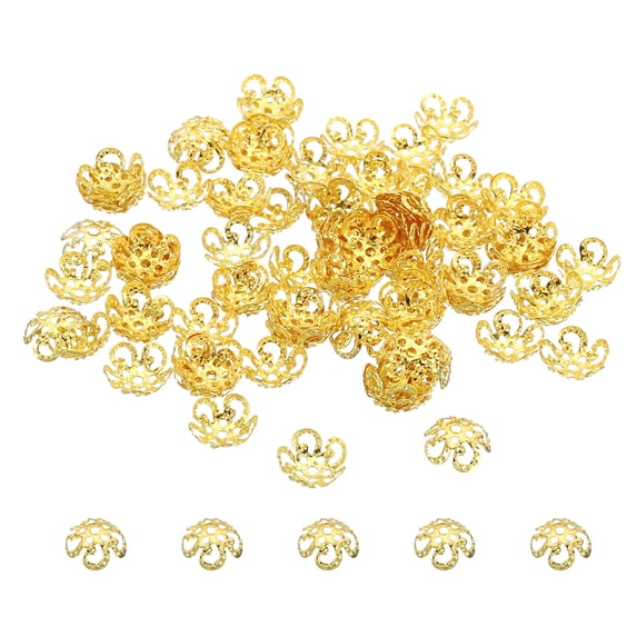 Uxcell Flower Bead Caps, 100Pcs 8x3mm Hollow Metal Spacer Bead End Caps Gold Tone