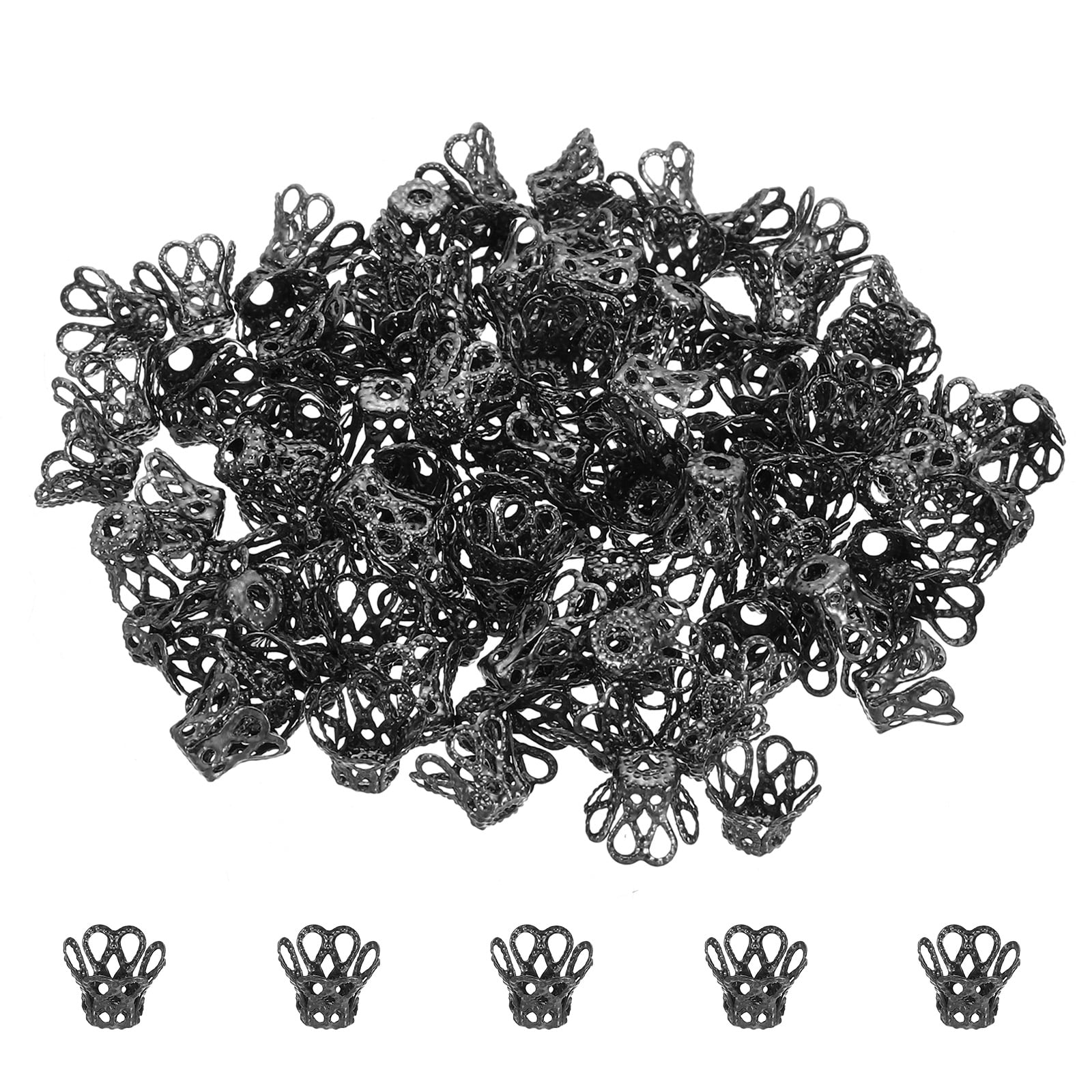 Uxcell Flower Bead Caps, 100Pcs 8x7mm Hollow Metal Spacer Bead End Caps Black