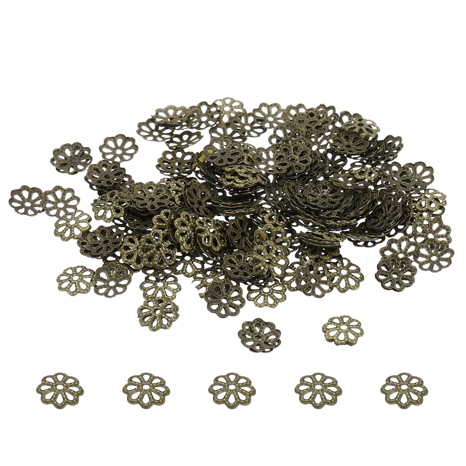 Uxcell Flower Bead Caps, 200Pcs 7x1mm Hollow Metal Spacer Bead End Caps Bronze Tone