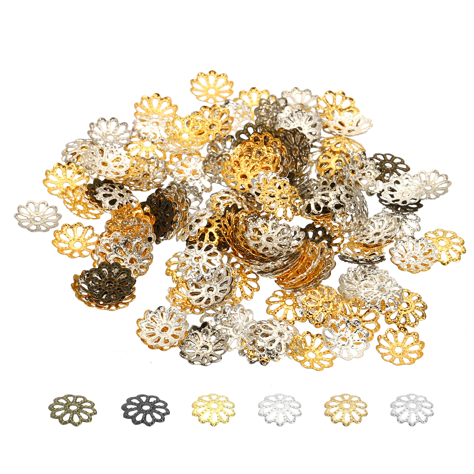 20 Flower Bead Caps – Antique Gold Tone – Floral Star Spacers – The Slippery Pearl