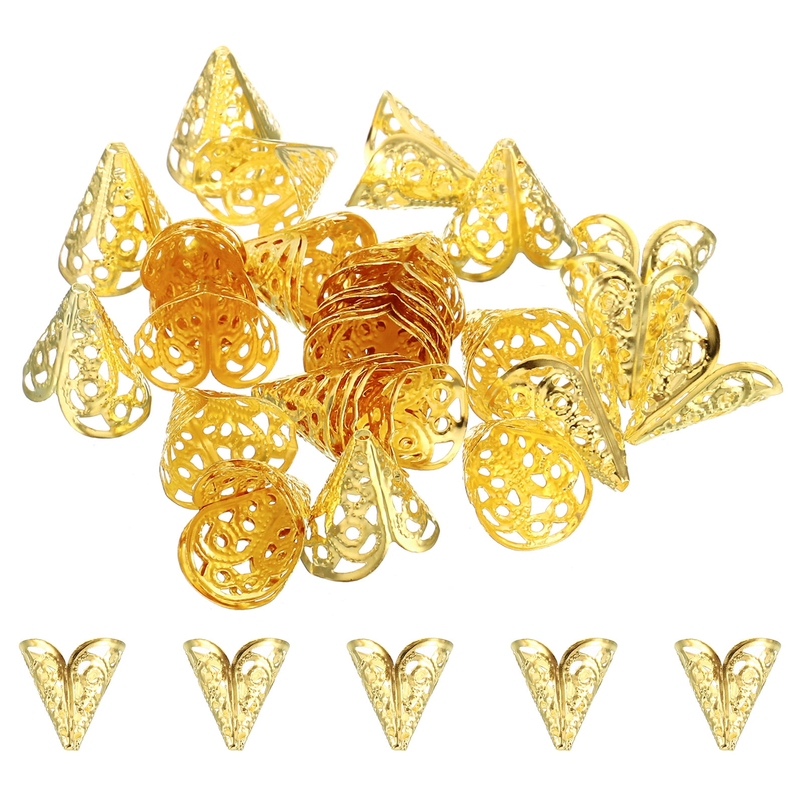 Uxcell Flower Bead Caps, 30Pcs 16x16mm Hollow Metal Spacer Bead End Caps Gold Tone
