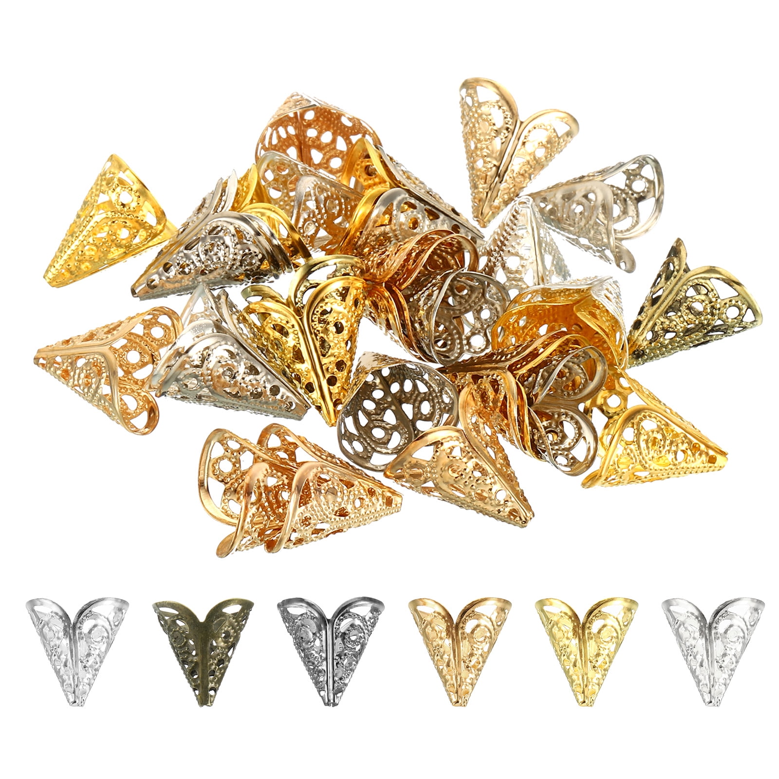 Uxcell Flower Bead Caps, 30Pcs 16x16mm Hollow Metal Spacer Bead End Caps Multicolored