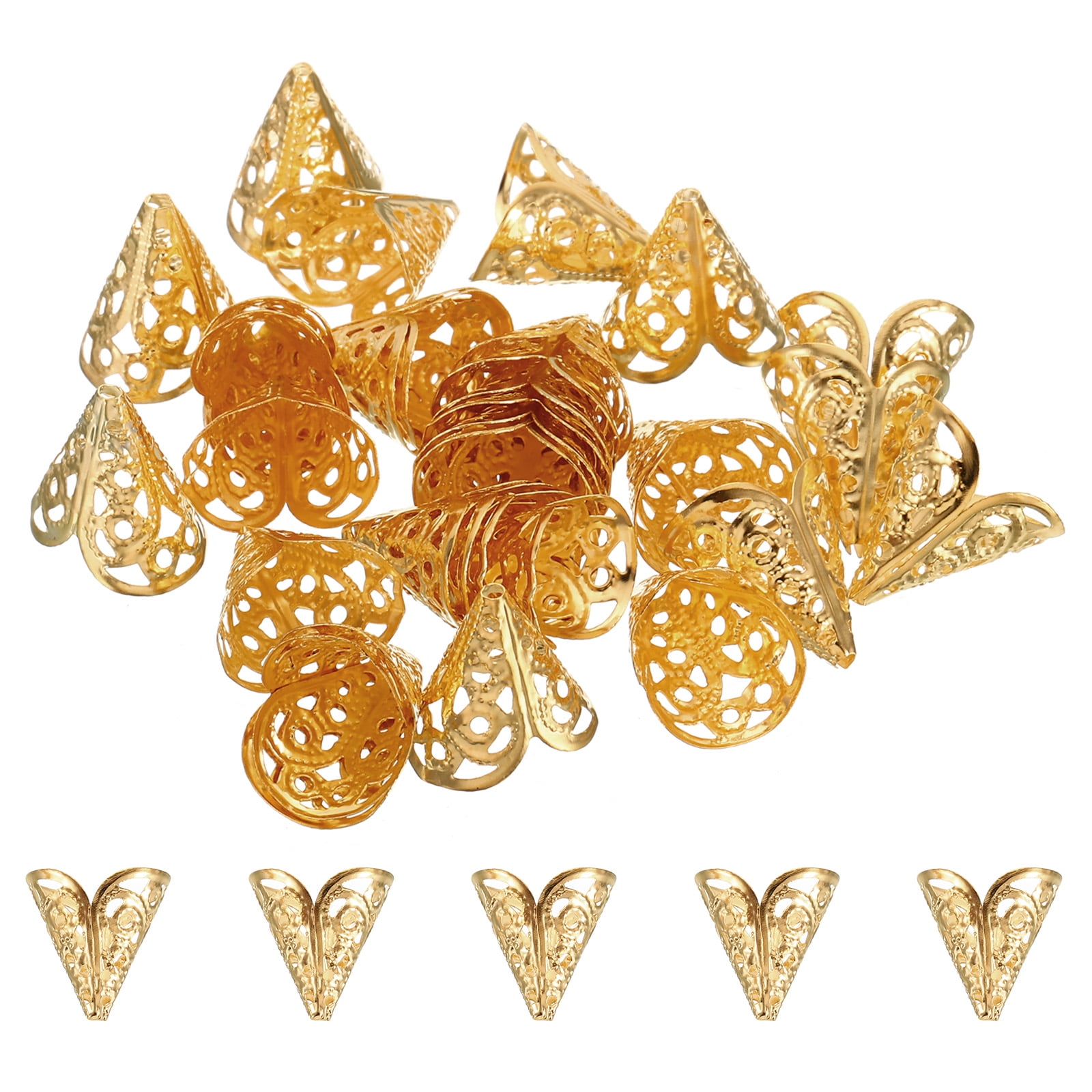 Uxcell Flower Bead Caps, 30Pcs 16x16mm Hollow Metal Spacer Bead End Caps Rose Gold