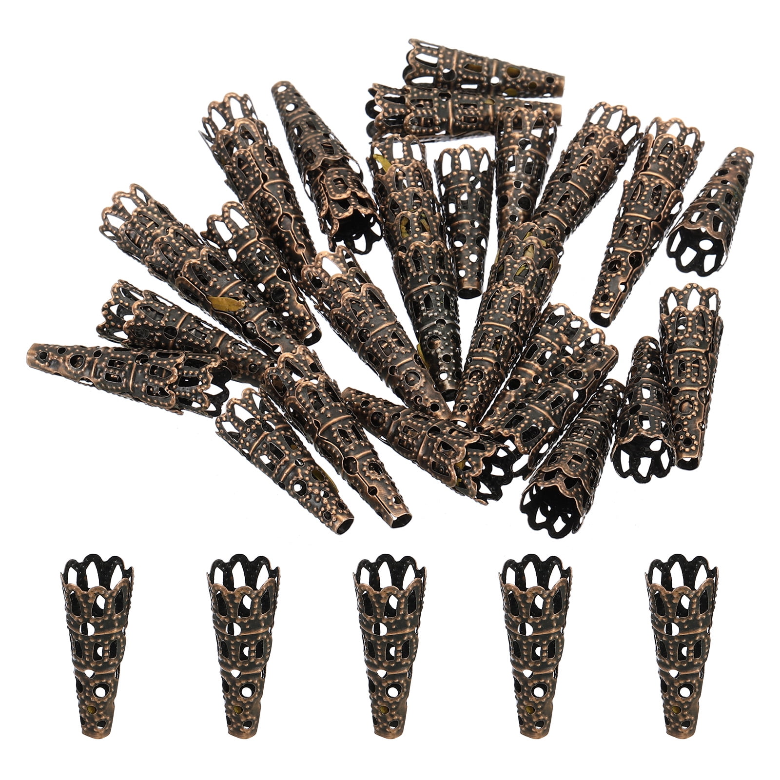 Uxcell Flower Bead Caps, 50Pcs 8x23mm Hollow Metal Spacer Bead End Caps Copper Tone