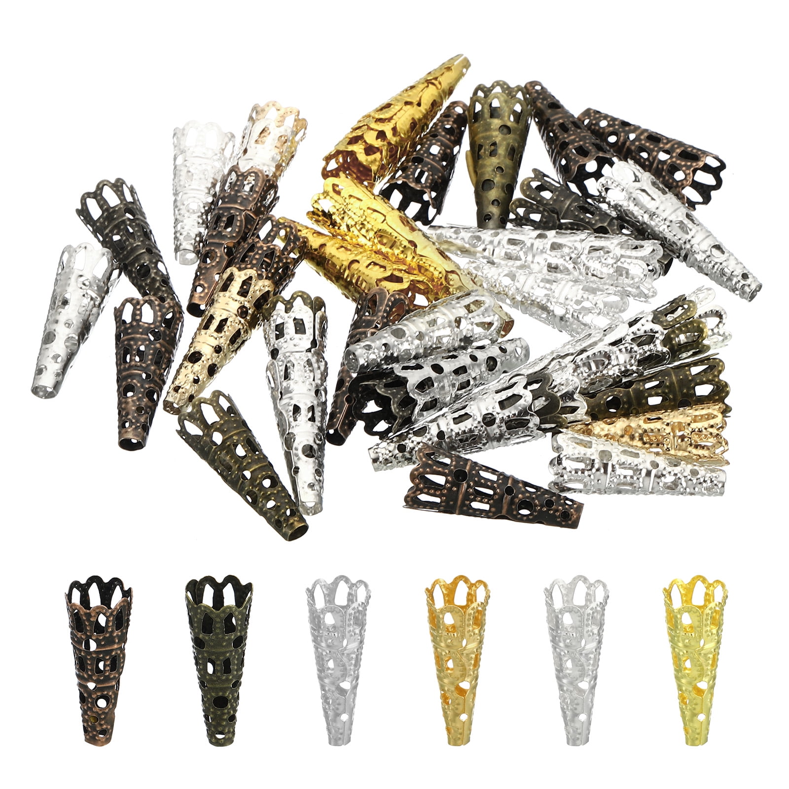 Uxcell Flower Bead Caps, 50Pcs 8x23mm Hollow Metal Spacer Bead End Caps Multicolored