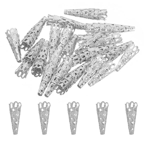 Uxcell Flower Bead Caps, 50Pcs 8x23mm Hollow Metal Spacer Bead End Caps Silver Tone