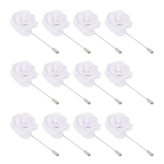 Uxcell Flower Boutonnieres Pin, Handmade Camellia Lapel Pin, White 12 Pcs