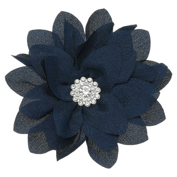 Uxcell 3.54 x 3.54 inch Flower Brooch Pin Hair Flower Clips Floral Brooch Fabric Handmade Hairpin Navy Blue