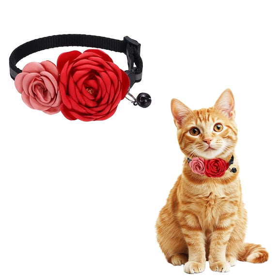 Uxcell Flower Cat Dog Collar with Bell, Adjustable Reflective Breakaway Cat Collar (8.3-11.8Inch, Red Peach) for Kitten Puppies Small Dogs Party Daily Decoration Festival