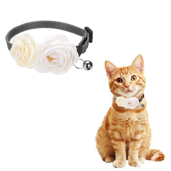 Uxcell Flower Cat Dog Collar with Bell, Adjustable Reflective Breakaway Cat Collar (8.3-11.8Inch, White) for Kitten Puppies Small Dogs Party Daily Decoration Festival