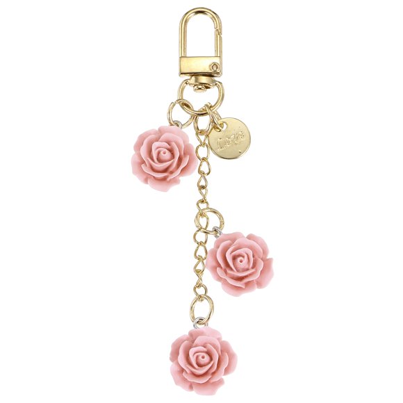Flower Charm Keychain, Cute Resin Pink Rose Pendant Keychains Tassel Chain Keyring with Jewelry Box for Women Purse Handbag Bag Car Keys Accessories