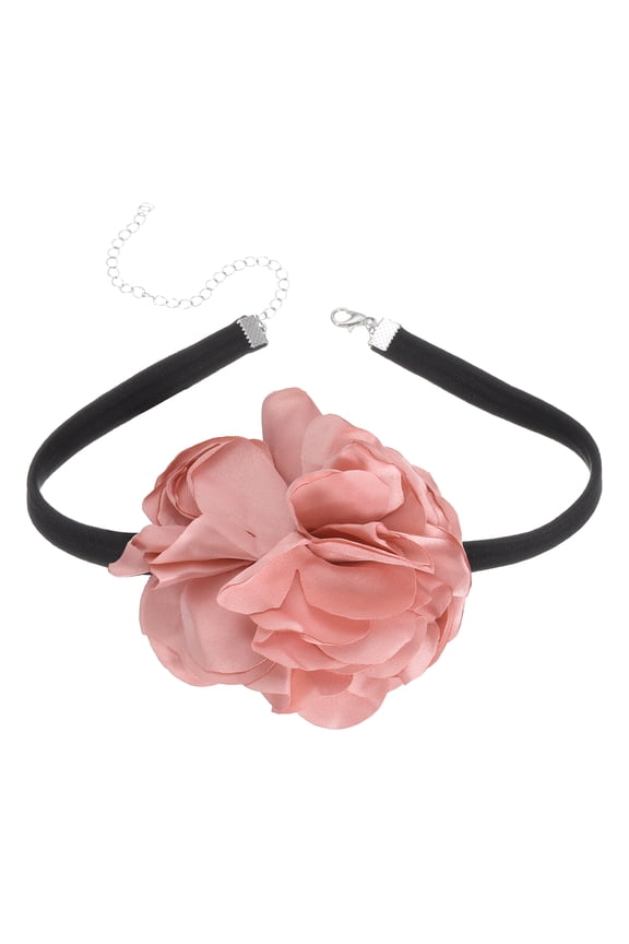 Flower Chokers Necklace for Women, Large Velvet Flower Chokers Adjustable Floral Necklaces Accessories for Women Wedding Prom Party, Pink