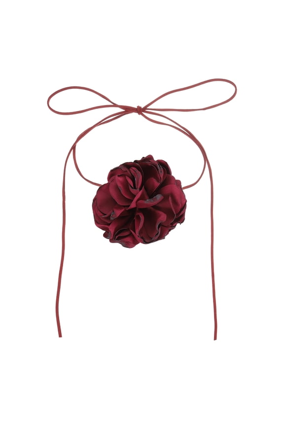 Flower Chokers Necklace for Women, Large Velvet Flower Chokers Adjustable Necklaces Accessories for Women Wedding Prom Party, Dark Red