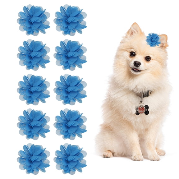 Uxcell Flower Dog Hair Bows, Pet Flower Cute Hair Collar with Clips Soft Chiffon Cat Tie Floral Grooming Accessories, (Blue, 10Pcs), Intended for Small Puppies Cat Party Birthday