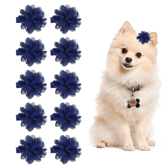 Uxcell Flower Dog Hair Bows, Pet Flower Cute Hair Collar with Clips Soft Chiffon Cat Tie Floral Grooming Accessories, (Dark Blue, 10Pcs), Intended for Small Puppies Cat Party Birthday