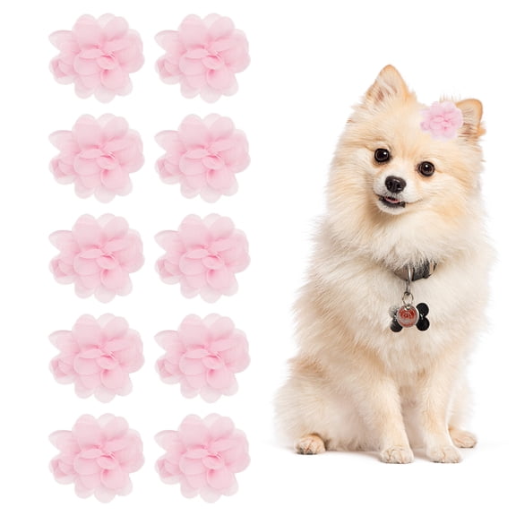 Uxcell Flower Dog Hair Bows, Pet Flower Cute Hair Collar with Clips Soft Chiffon Cat Tie Floral Grooming Accessories, (Light Pink, 10Pcs), Intended for Small Puppies Cat Party Birthday