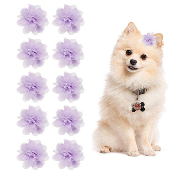 Uxcell Flower Dog Hair Bows, Pet Flower Cute Hair Collar with Clips Soft Chiffon Cat Tie Floral Grooming Accessories, (Light Purple, 10Pcs), Intended for Small Puppies Cat Party Birthday