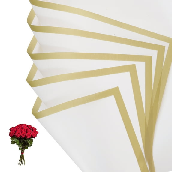 Uxcell Flower Gift Wrapping Paper, Waterproof Bouquet Wrap for Wedding DIY Craft Gold Edge Clear