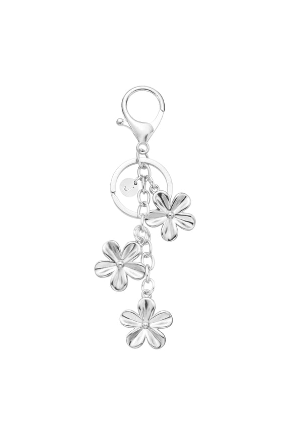 Flower Initial Keychain, Cute Key Chains Flower Purse Keychain Charms Letter Keyring Key Chain Accessories for Women Girls Bag Handbags Wallets Backpack, Silver & Letter J