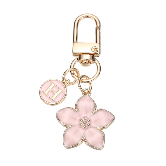 Uxcell Flower Initial Keychain, Letter Keychain Charm Graceful Flower with Letter H for Women Pendant Key Wallet Handbag Backpack Bag Accessories, Pink