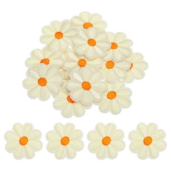 Uxcell Flower Iron-on Patches Embroidered Sew Flower Patch for Clothing Repair Backpack 3.54x3.54" 15 Pcs(Beige)