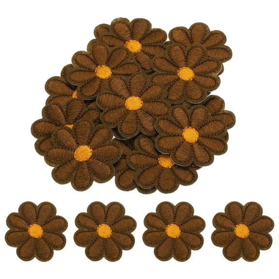 Uxcell Flower Iron-on Patches Embroidered Sew Flower Patch for Clothing Repair Backpack 3.54x3.54" 15 Pcs(Brown)
