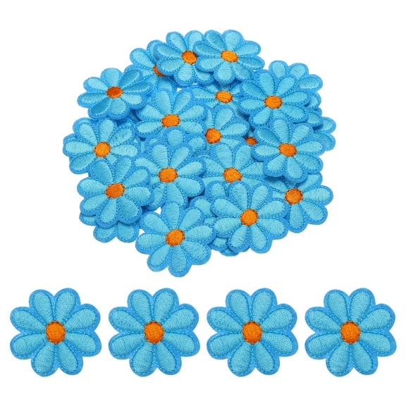 Uxcell Flower Iron-on Patches Embroidered Sew Flower Patch for Clothing Repair Backpack 3.54x3.54" 30 Pcs Blue