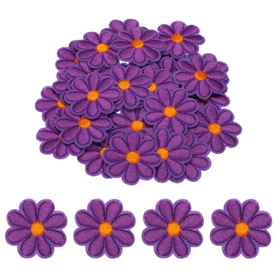 Uxcell Flower Iron-on Patches Embroidered Sew Flower Patch for Clothing Repair Backpack 3.54x3.54" 30 Pcs Purple