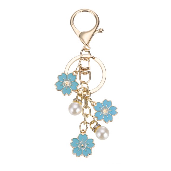 Uxcell Flower Keychain Charm, Cherry Blossom Enamel Charm Cute Floral Keyring Pendant with Lobster Clasp for Women, White/Black