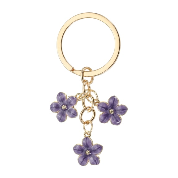 Uxcell Flower Keychains Charm, Cherry Blossom Enamel KeyChains Cute Floral Keyring Pendant for Women Girls Purple