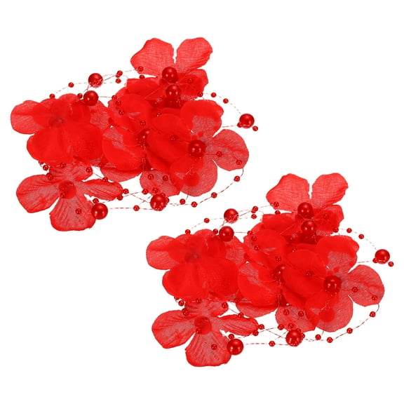Uxcell Flower Pearl String Beads Garland, 4.3 Ft Artificial Pearl Wire Garland, Red 2Pack