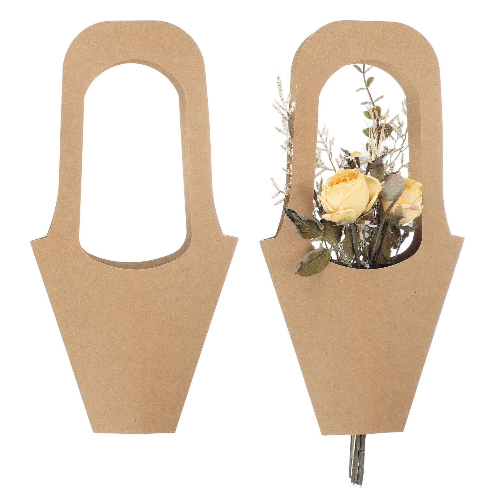 Uxcell Flower Wrapping Bag with Handle, Kraft Paper 50 Pack, Brown, 13.8x7.5x3"