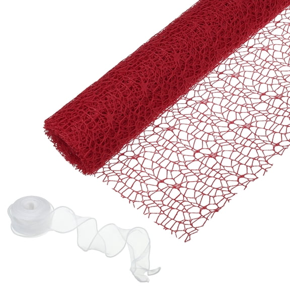Uxcell Flower Wrapping Mesh Paper, 15ft Floral Bouquet Craft Packaging with Ribbon for Flowers Gift Packaging, Red