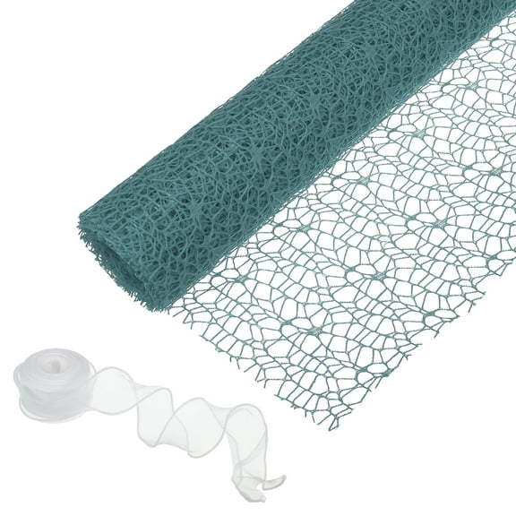 Uxcell Flower Wrapping Mesh Paper, 15ft Floral Bouquet Packaging with Ribbon for Flowers Gift Packaging, Bright Green