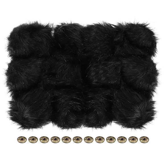 Uxcell Fluffy Soft Faux Fur Pom Poms for Hats with Snap Button, Black 12Pack
