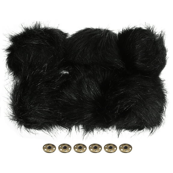 Uxcell Fluffy Soft Faux Fur Pom Poms for Hats with Snap Button, Black 6Pack