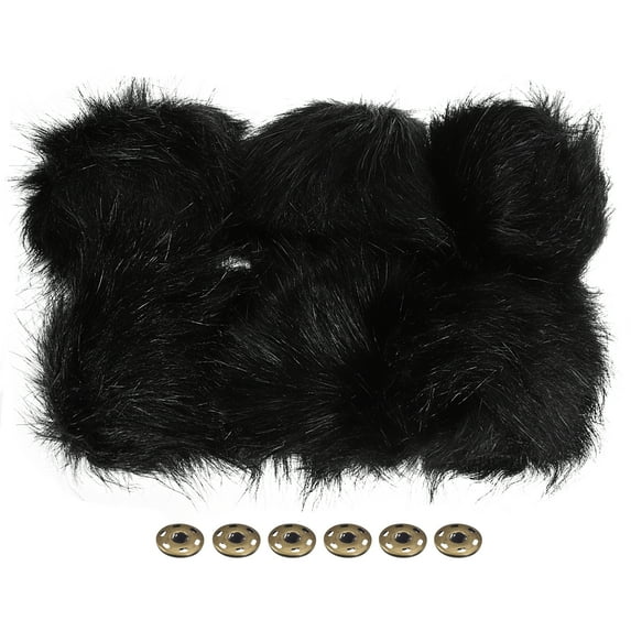 Uxcell Fluffy Soft Faux Fur Pom Poms for Hats with Snap Button, Black 6Pack