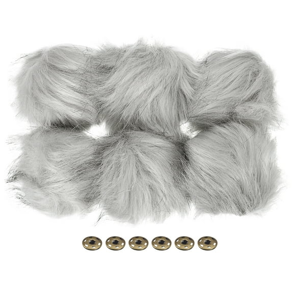 Uxcell Fluffy Soft Faux Fur Pom Poms for Hats with Snap Button, Grey 6Pack