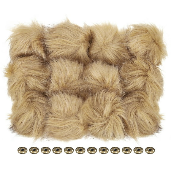 Uxcell Fluffy Soft Faux Fur Pom Poms for Hats with Snap Button, Khaki 12Pack