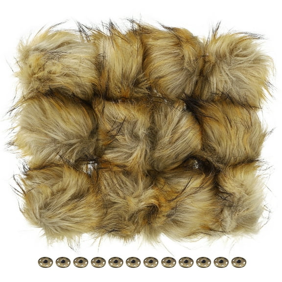 Uxcell Fluffy Soft Faux Fur Pom Poms for Hats with Snap Button, Light Yellow 12Pack