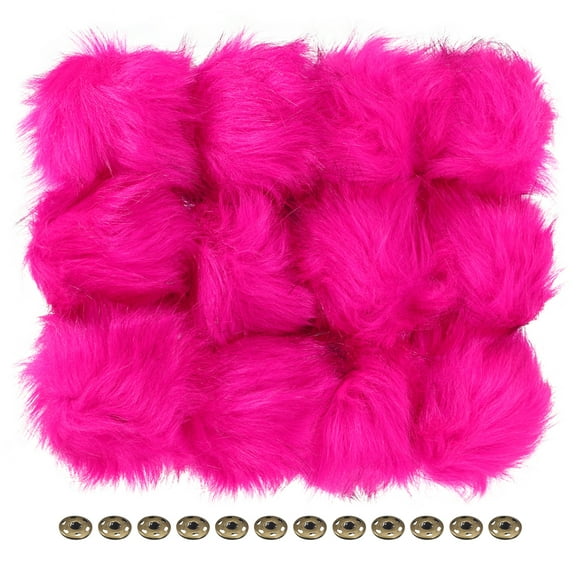 Uxcell Fluffy Soft Faux Fur Pom Poms for Hats with Snap Button, Rose Red 12Pack