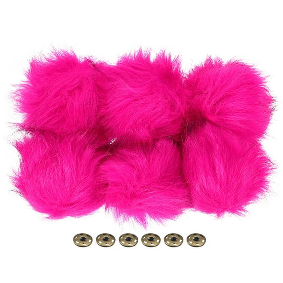 Uxcell Fluffy Soft Faux Fur Pom Poms for Hats with Snap Button, Rose Red 6Pack