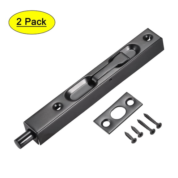 Uxcell Flush Bolt, 6-inch Stainless Steel Security Door Guard Lever Action Latch Slide Lock  Black 2 Pcs