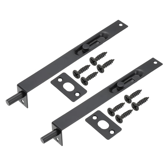 Uxcell Flush Bolt 8" x 0.87", Stainless Steel French Door Lock for Wood Composite Double Door, Black 2 Pcs